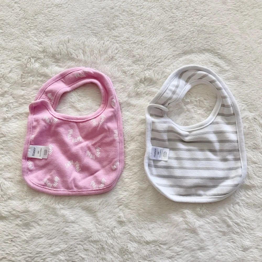 Hanes Flexy Cotton Blend Baby Bibs Set of 8 Pink Gray White Solid and Prints